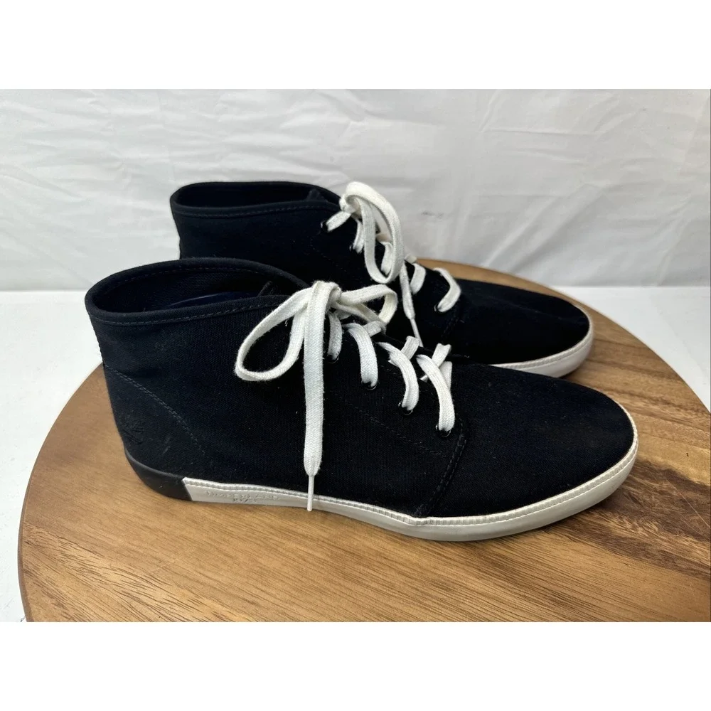 Timberland Chaka Boots 10.5 Black Canvas Mens Davis‎ Square Lace Up Black